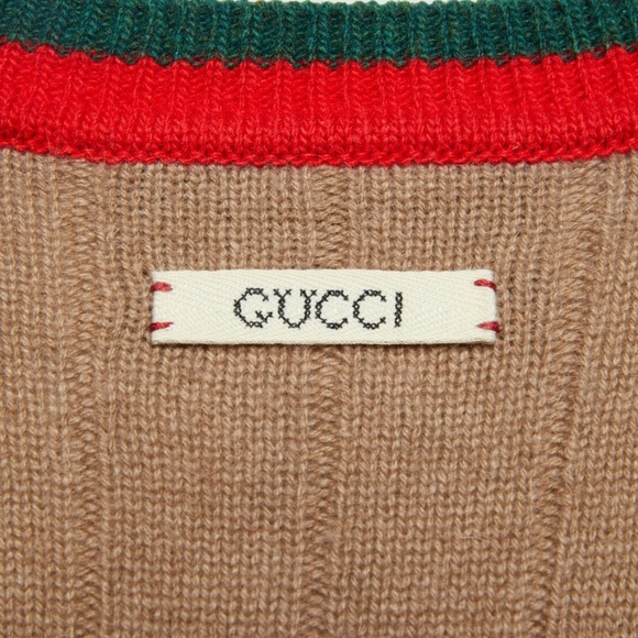 size M Gucci Camel Brown Cashmere Cable Knit Vest Web - Picture 7 of 13